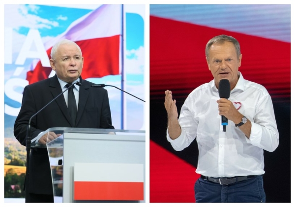 Jarosław Kaczyński i Donald Tusk podczas konwencji programowych /Pawel Wodzynski/Tadeusz Koniarz/REPORTER /Reporter