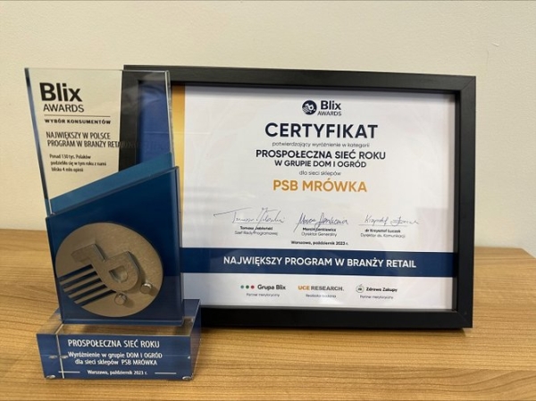 Grupa PSB z certyfikatem BLIX AWARDS - Wybór Konsumentów 2023 - INFBusiness