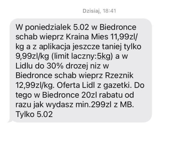 SMS od Biedronki / zrzut ekranu /Przemysław Terlecki /INTERIA.PL