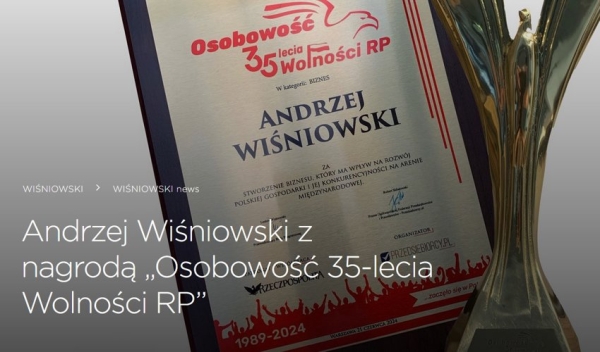 Andrzej Wiśniowski z nagrodą „Osobowość 35-lecia Wolności RP” - INFBusiness