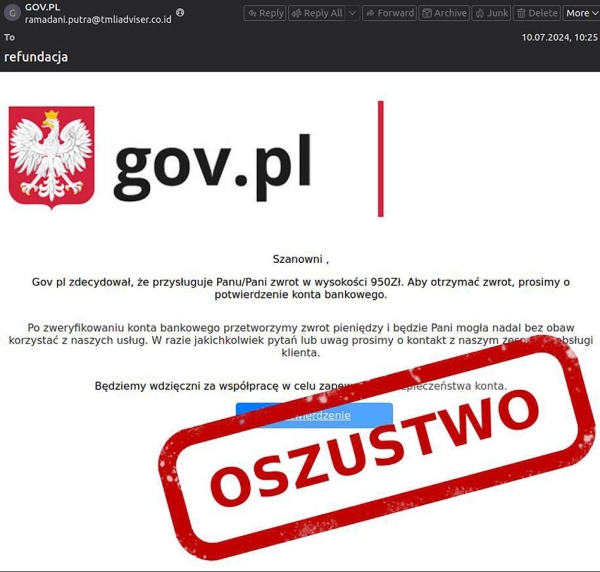 "Przysługuje ci zwrot w wysokości 950 zł". Tak oszuści próbują wyłudzić twoje dane - INFBusiness