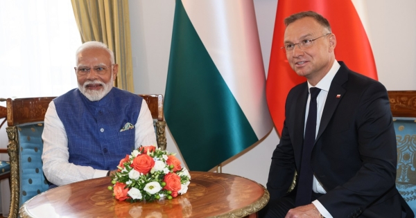 Podczas wizyty w Warszawie Narendra Modi spotkał się też z prezydentem Andrzejem Dudą /	Leszek Szymański   /PAP