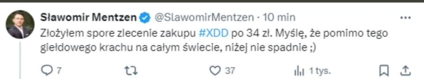 Twitterowa wpadka Sławomira Mentzena. "Złożyłem zlecenie zakupu XDD po 34 zł" - INFBusiness