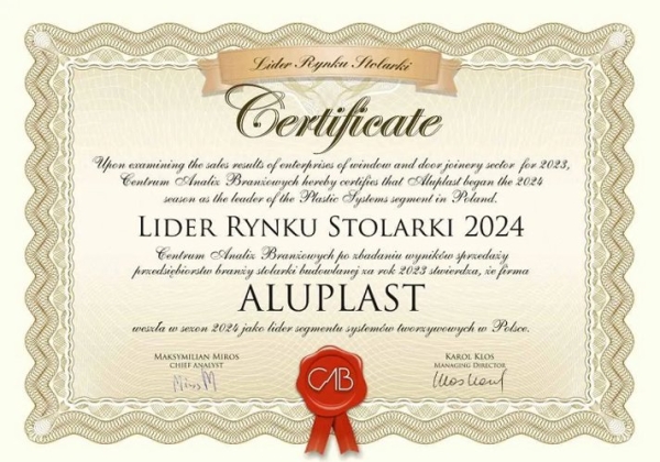 Aluplast Liderem Rynku Stolarki 2024 - INFBusiness