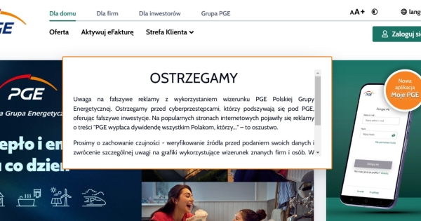 PGE ostrzega Polaków, na stronie internetowej pojawił się specjalny komunikat /PGE /materiał zewnętrzny