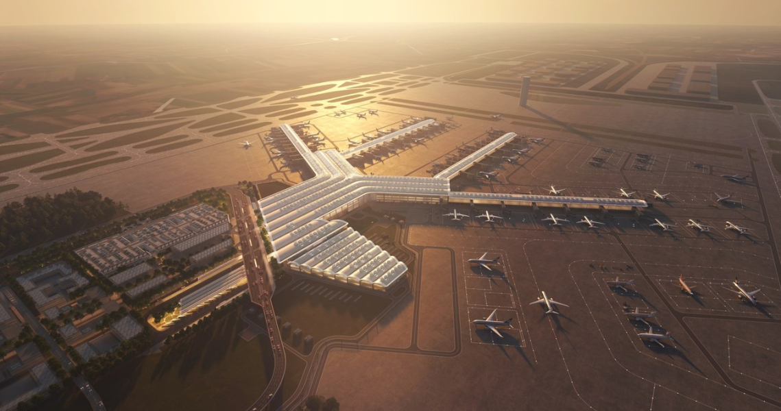 The CPK company announces that tenders worth PLN 30 billion will be issued this year. The image shows a visualization of the new airport /Foster + Partners /press materials