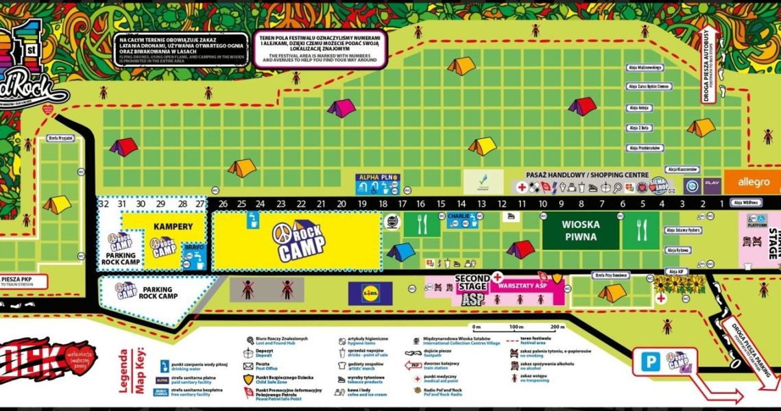 Mapka 31. edycji Pol'and'rock festival, który odbędzie się na przełomie lipca i sierpnia 2025 (31 lipca - 2 sierpnia) /organizatorzy Pol'and'rock festival /INTERIA.PL