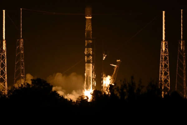 The SpaceX Falcon 9 rocket launches 28 Starlink satellites on mission 10-15 at 4:39 a.m. EDT from Launch Complex 40 at the Cape Canaveral Space Force Station, Fla., on Thursday. Photo by Joe Marino/UPI