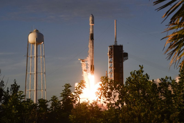 A SpaceX Falcon 9 rocket launches a mission carrying satellites for NASA and NOAA from Launch Complex 39A at Kennedy Space Center in Florida on September 24, 2025. Photo by Joe Marino/UPI