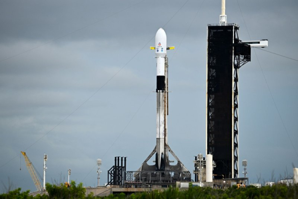 SpaceX prepares to launch its Falcon 9 rocket on a rideshare mission for NASA and NOAA from Launch Complex 39A at the Kennedy Space Center in Florida on Wednesday morning to study the sun&#039;s heliosphere and space weather activity. Photo by Joe Marino/UPI