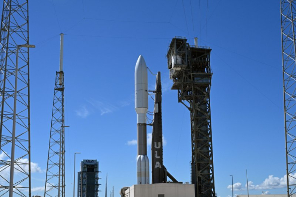 United Launch Alliance prepares its Atlas rocket to launch a payload of Kuiper satellites for Amazon on Thursday from Launch Complex 41 at the Cape Canaveral Space Force Station. Photo by Joe Marino/UPI