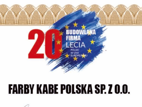 Dnia 25 lutego 2025 roku w Warszawie odbyła się galowa ceremonia Builder Awards 20-lecia, podczas której uhonorowano nagrodami przedstawicieli sektora budowlanego i dziedzin powiązanych – Przedsiębiorstwo Budowlane, Wybitne Postacie Branży oraz Laury Buildera z okazji 20-lecia Polski w Unii Europejskiej. KABE Kolory – Prymus w Krajowym Biznesie - INFBusiness