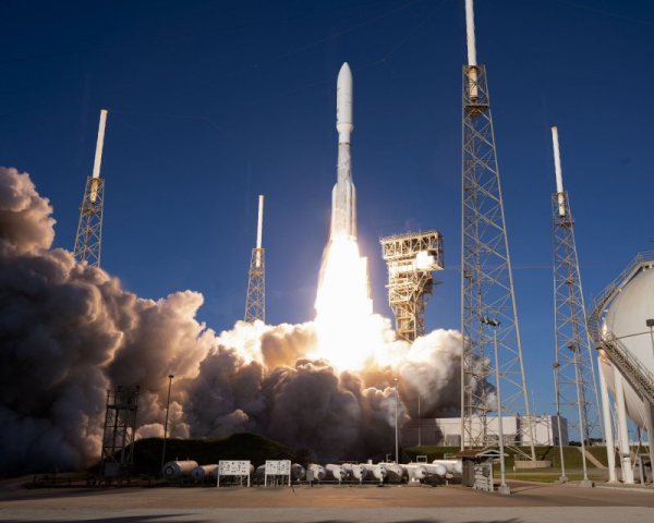 A United Launch Alliance (ULA) Atlas rocket launches a payload of 27 Project Kuiper satellites for Amazon from Launch Complex 41 at 8:09 AM at the Cape Canaveral Space Force Station, Florida on Thursday September 25, 2025. Photo by Joe Marino/UPI