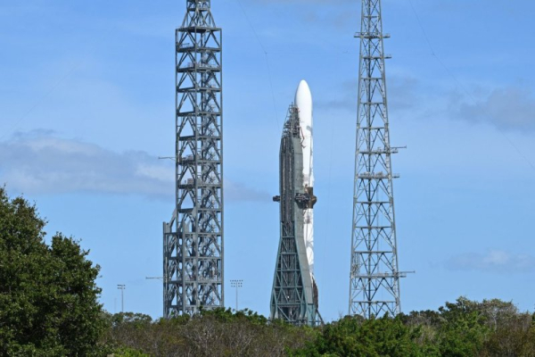 Blue Origin&#039;s New Glenn rocket successfully launched from Cape Canaveral Space Force Station&#039;s Launch Complex 36 on Thursday afternoon to deploy two NASA satellites that are destined for Mars. Photo by Joe Marino/UPI