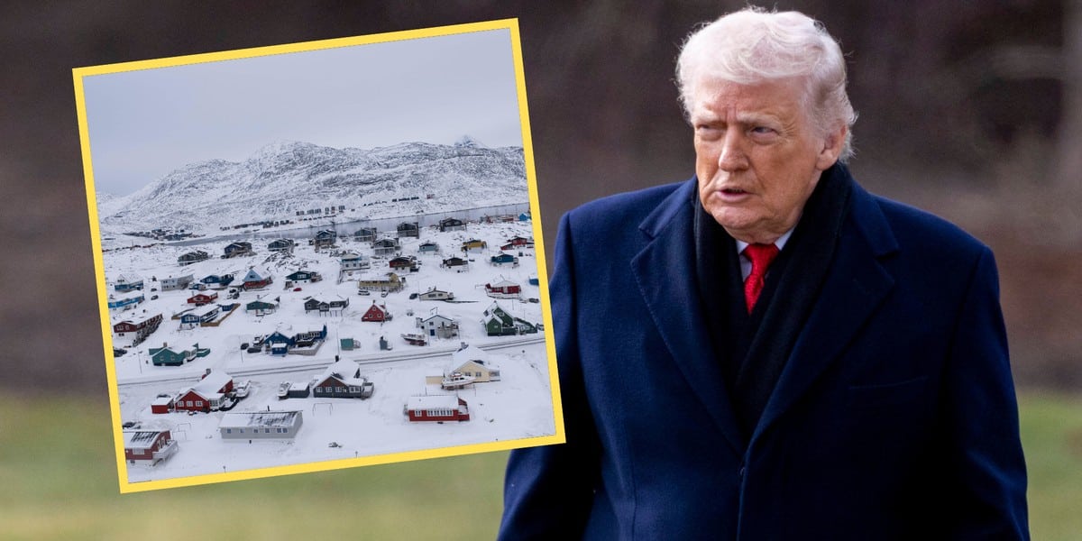 Donald Trump i stolica Grenlandii Nuuk (w ramce)