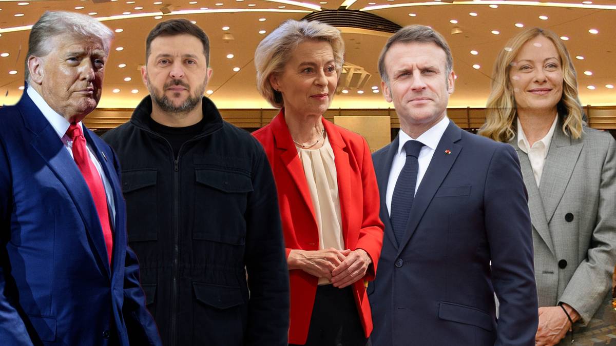 Komu obcy przywódca cieszy się największym zaufaniem Polaków? Najnowsze badanie. 3 Grupa pięciu liderów politycznych: Donald Trump, Wołodymyr Zełenski, Ursula von der Leyen, Emmanuel Macron i Giorgia Meloni.