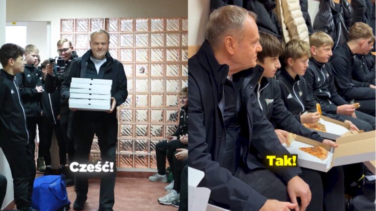Donald Tusk i pizza z młodymi piłkarzami. Obietnica spełniona. 13
