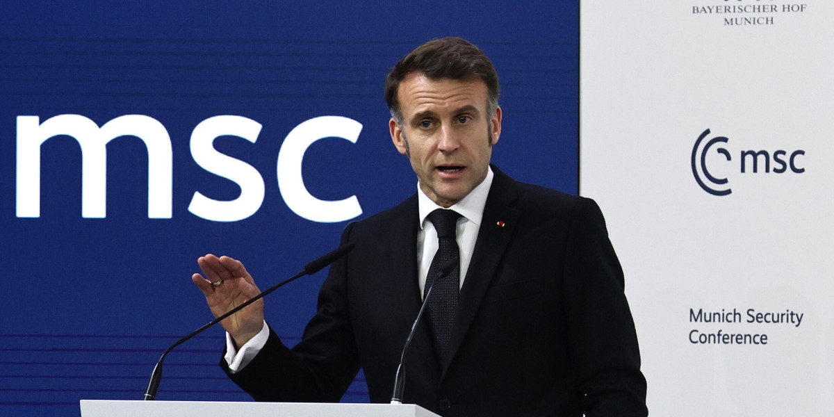 Prezydent Francji Emmanuel Macron na Monachijskiej Konferencji Bezpieczeństwa (MSC)