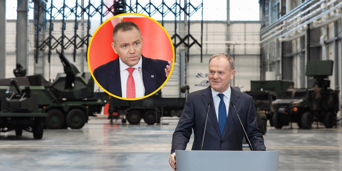 Prezydent Karol Nawrocki i premier Donald Tusk (podczas uroczystości podpisania umów dotyczących systemu antydronowego SAN).