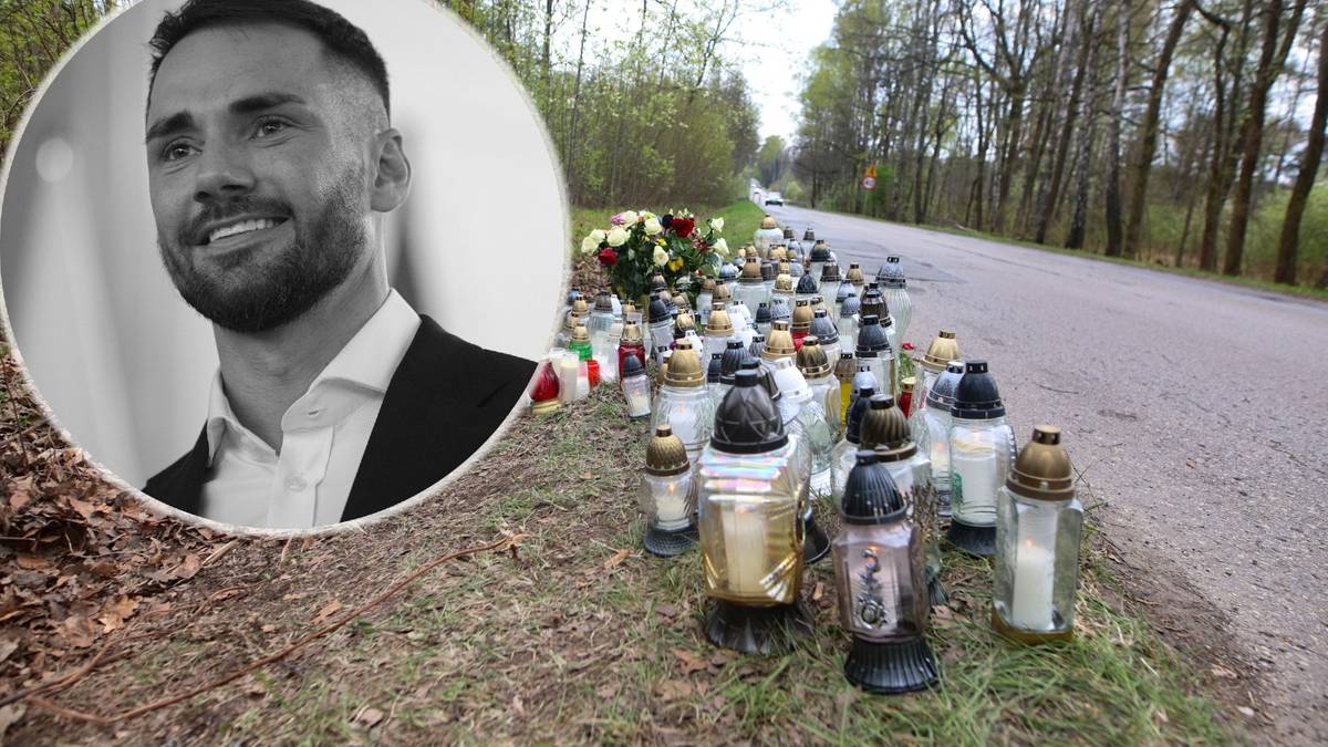 Zdjęcie przedstawia kolaż: po lewej stronie okrągłe, czarno-białe zdjęcie posła Łukasza Litewki, a po prawej widok pobocza drogi leśnej z licznymi zniczami i kwiatami.