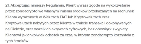 Badanie raportów Zondacrypto. Przepisy giełdy umożliwiały operowanie funduszami klientów. 10 Badanie raportów Zondacrypto. Przepisy giełdy umożliwiały operowanie funduszami klientów. 8