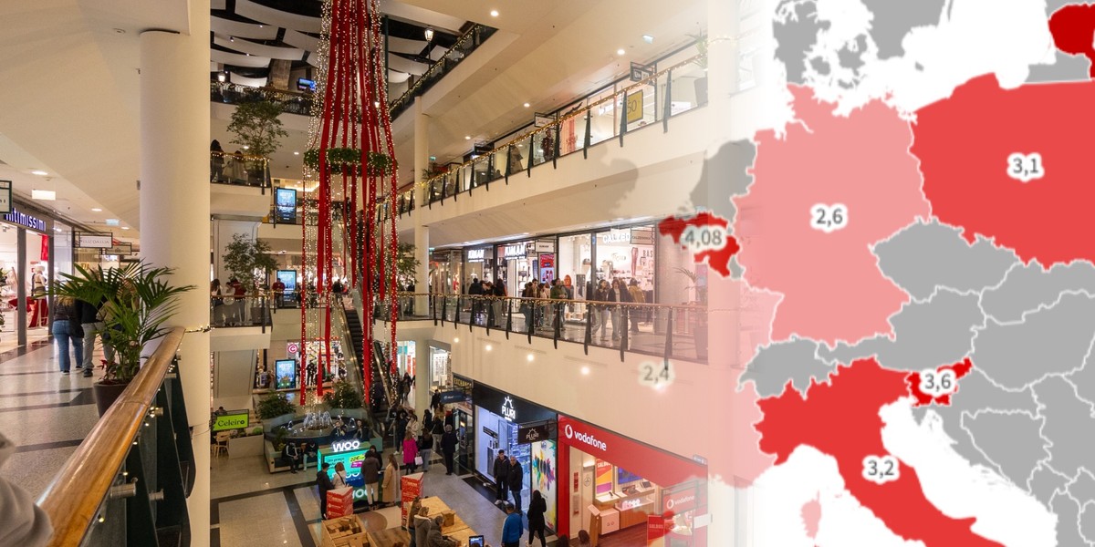Trendy inflacyjne w Europie potrafią być skrajnie różne w różnych krajach. Na zdj. centrum handlowe w Porto, w Portugalii.