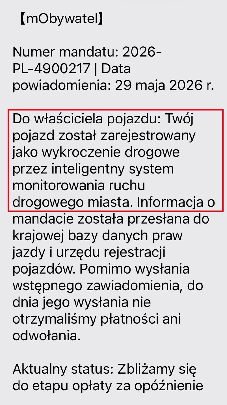 Oszustwo z mObywatelem. Oto nowy sposób na kradzież pieniędzy 5 Wiadomość wysłana przez oszusta