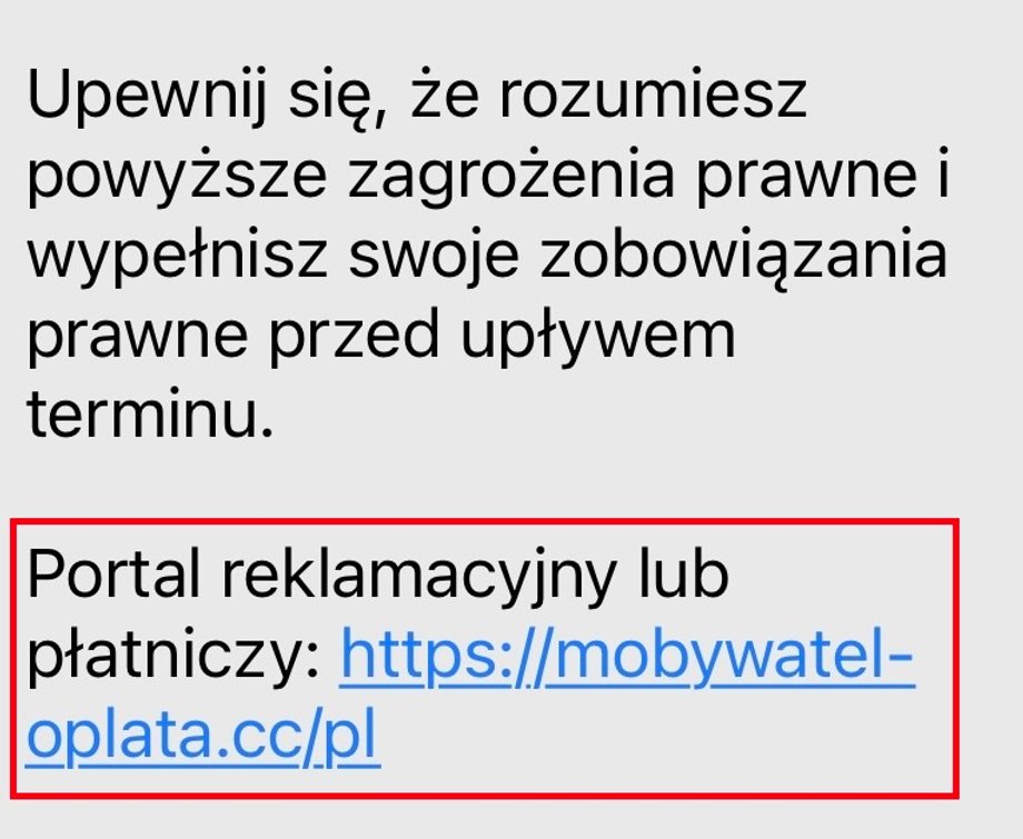 Oszustwo z mObywatelem. Oto nowy sposób na kradzież pieniędzy 7 Wiadomość wysłana przez oszusta